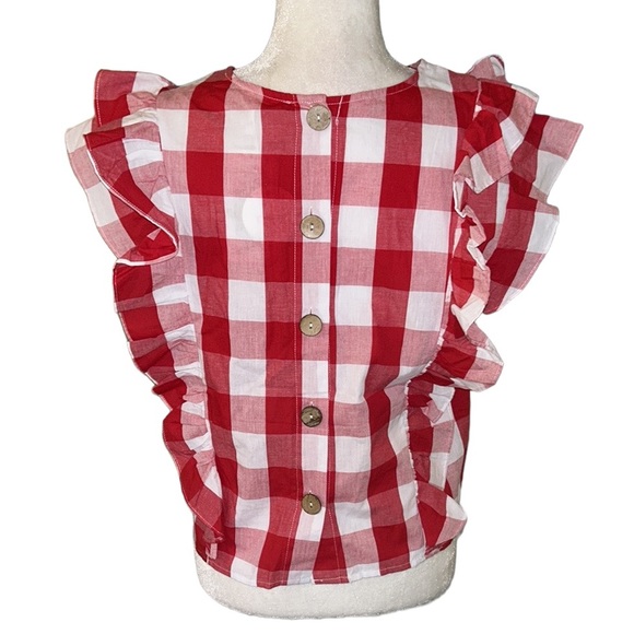 NWT Avara Brandy Red Gingham Checked Ruffle Button Back Crop Top - L - Picture 7 of 15
